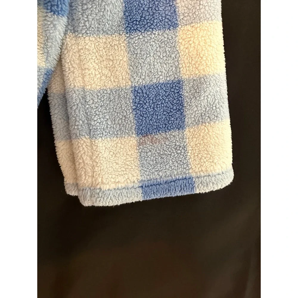 Vineyard Vines Boys Blue Buffalo Check Sherpa Fleece Quarter Zip  Med 10-12